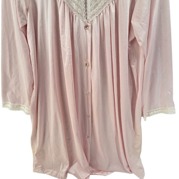 Pinehurst Lingerie Women's Nigh Gown Button Front Lace Long Sleeve Pink Size L - Picture 2 of 8